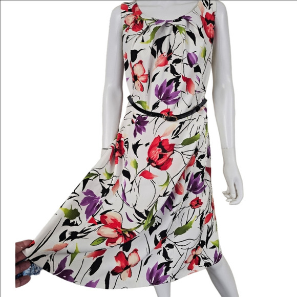 Alyx Woman Belted Floral Fit & Flare Midi Dress Size 16 - Picture 7 of 13